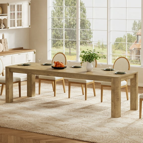 Finmind 78.7-inch Long Dining Table for 6-8, Large Farmhouse Kitchen Table with Rounded Edges for Kitchen & Dining & Living Room, Light Brown