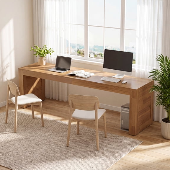 Finmind 78.74" Extra Long Desk for 2 Person, Double Computer Writing Table, Wooden Large Dual Gaming Table for Home Office, Rustic Brown