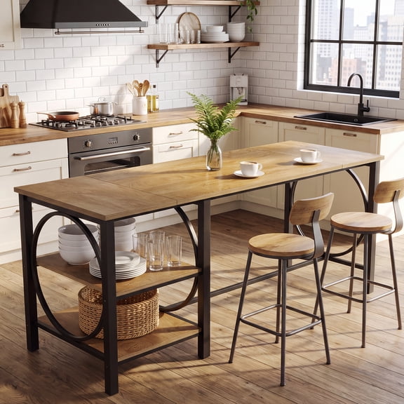 Finmind 78.74" Long Bar Table, Industrial Counter Height Pub Table with Metal Frame, Rectangle Home Bar for Living room, Kitchen, Brown & Black