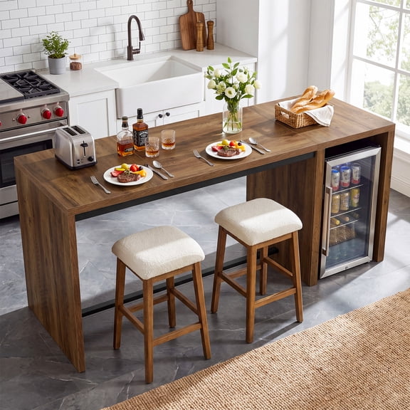 Finmind 78.74 inch Counter Height Bar Table, Extra Large Countertop Large Counter Height Table, High Top Kitchen Table with 2 Shelves