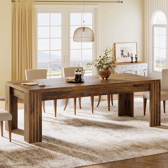Finmind 78.74-inch Dining Table for 6-8, Large Farmhouse Kitchen Table with Sturdy Legs for Dining & Living Room, Dark Brown