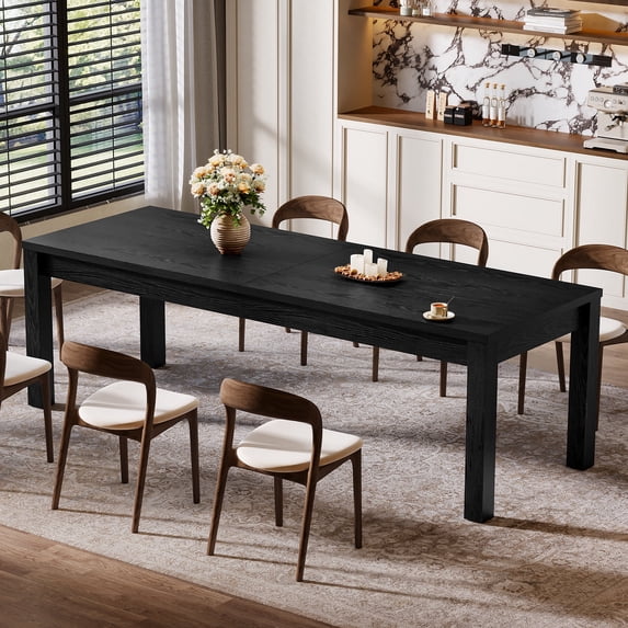 Finmind 78.74-inch Long Solid Wood Dining Table for 6-8, Farmhouse Kitchen Table with Simple yet Sturdy Legs, for Kitchen, Living Room, Black