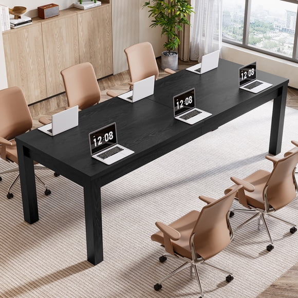 Finmind 78.74-inch Solid Wood Conference Table for 6-8, 6.56 ft Rectangular Meeting Table for Office Conference Room, Black