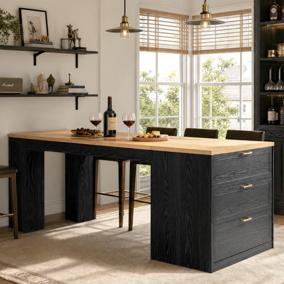 Finmind 79" Long Bar Table with 3 Drawers, Modern Two-Tone High Top Counter