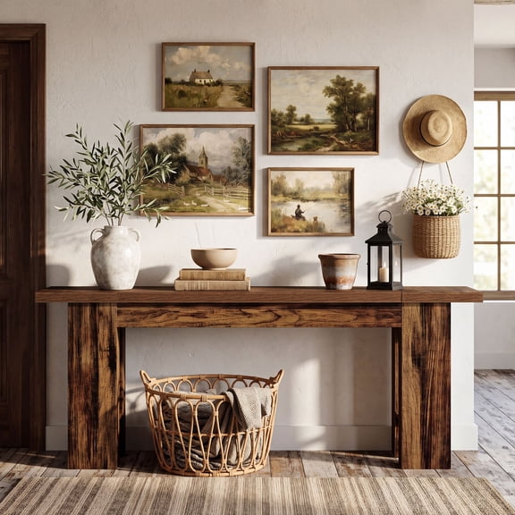 Finmind 86.6" Extra Long Console Table, Rustic Narrow Farmhouse Sofa Table Behind Couch, Wooden Entryway Table for Living Room, Hallway