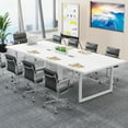 thumbnail image 1 of Finmind 8FT Conference Table, 94.49 L x 47.24 W x 29.53 H Inches Large Meeting Podcast Table for 10 People, Business Style Wooden Training Table with Strong Metal Frame for Office Conference, 1 of 6