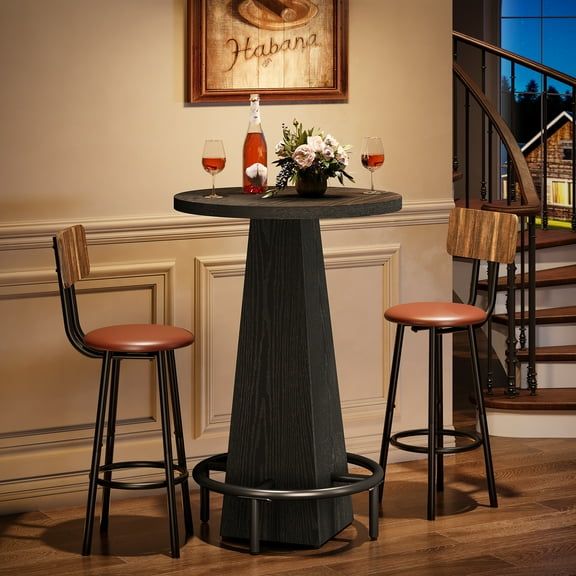 Finmind Bar Table, 37.4 Inch High Round Pub Table for Small Bars, Dining Room, Kitchen, Home, Black