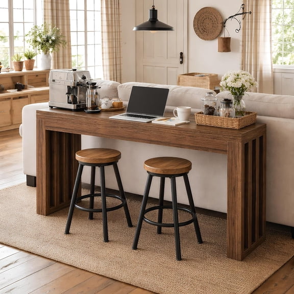 Finmind Bar Table, 63'' Counter Height Pub Table for 4, Kitchen, Dining Room, Rustic Brown
