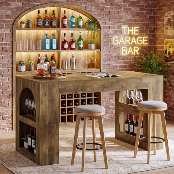 Finmind Bar Table, 63 inch Counter Height Table with Storage,  High Top Table with 2 Shelves for Kitchen, Dining Room, Home Bar
