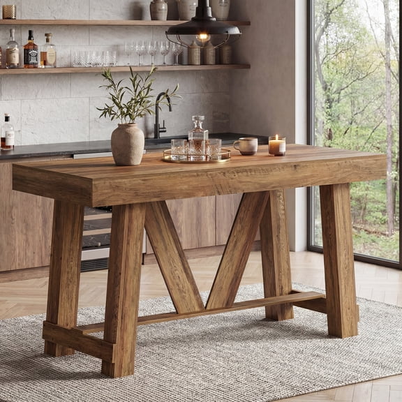 Finmind Bar Table with Footrest,  55 inch Farmhouse Counter Height Pub Table, Rectangular High Top Table for Home Bar, Bistro,
