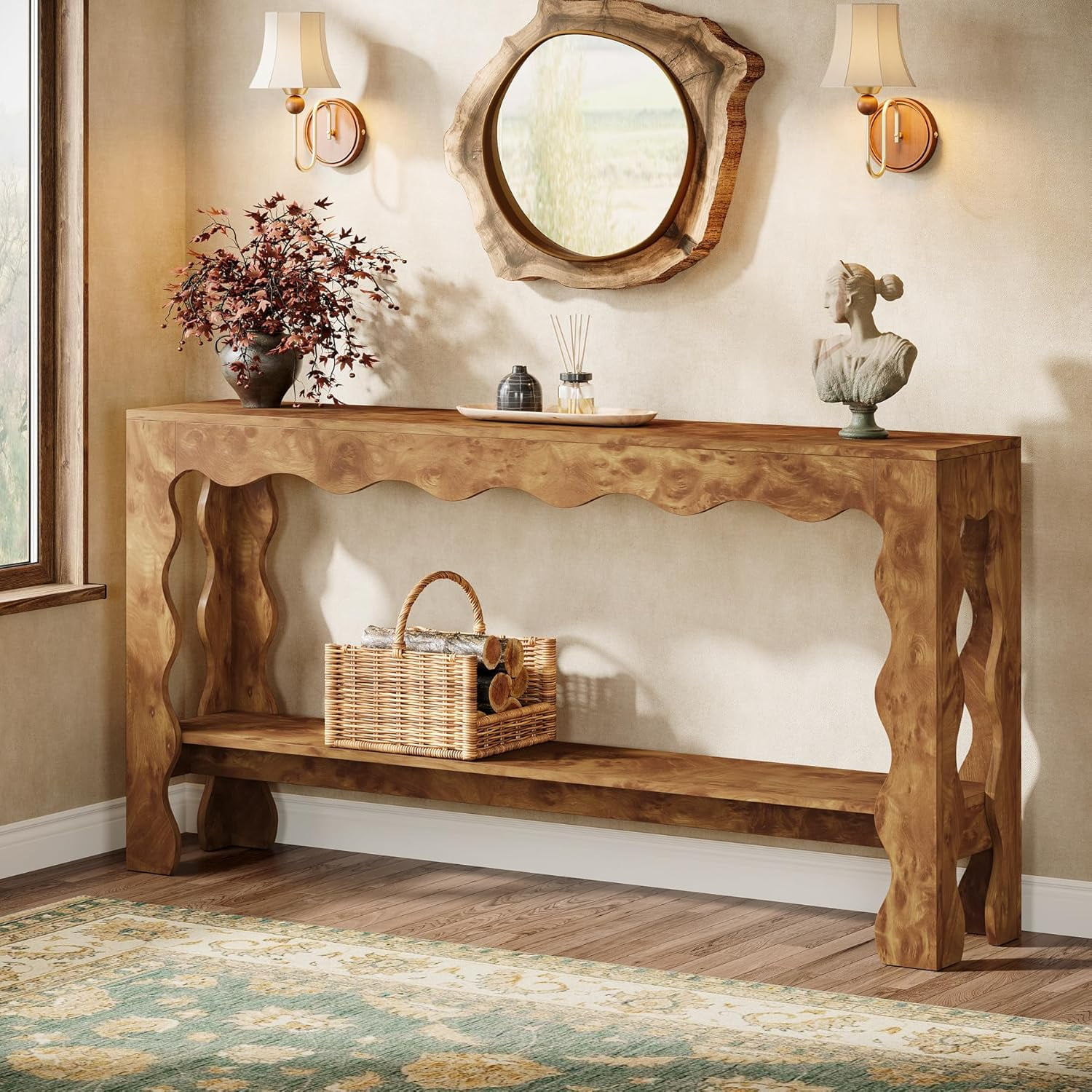 Finmind Console Table 63" Long, 2-Tier Narrow Entryway Table with ...