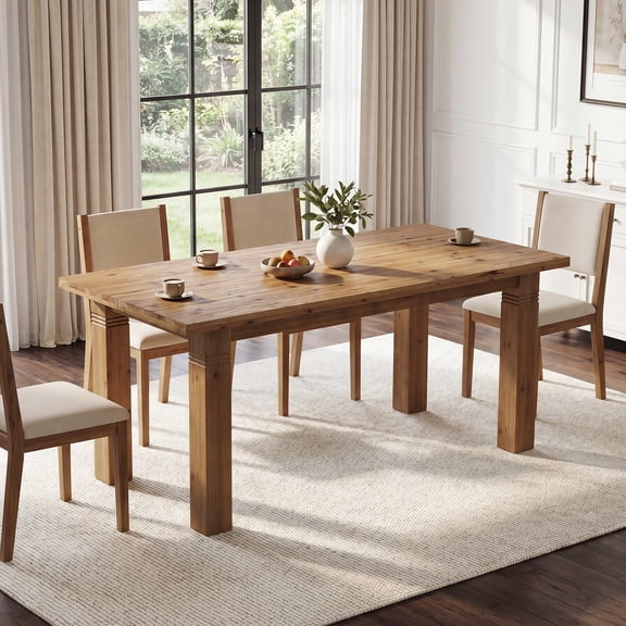 Finmind Dining Table for 4-6 People, 63 Inch Solid Wood Rustic Kitchen Tables with Sturdy Legs, Large Rectangular Dinner Table for Dining Room, Kitchen, Brown