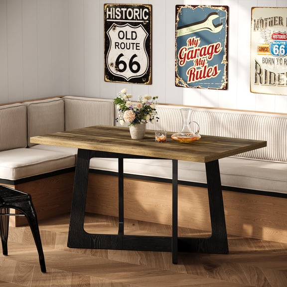 Finmind Dining Table for 2-4 People, 47-inch Farmhouse Kitchen Table with Sturdy Pedestal Base for  Kitchen & Dining Room, Rustic Brown and Black