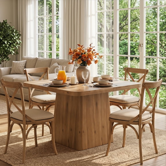Finmind Dining Table for 2-4 People, Solid Wood Square Modern Kitchen Table with Pedestal Base