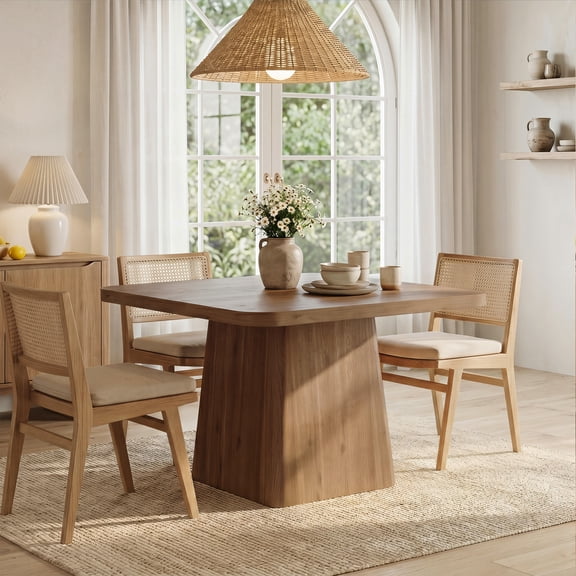 Finmind Dining Table for 2-4 People, Solid Wood Square Modern Kitchen Table with Pedestal Base