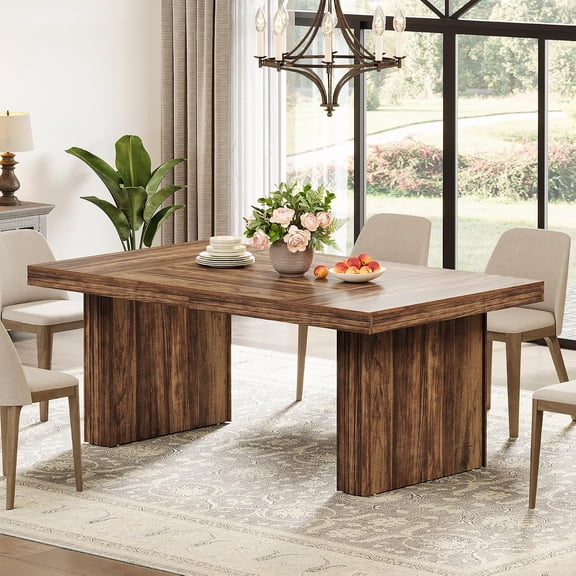 Finmind Dining Table for 6, 63'' Kitchen Table, Dining Room, Living Room, Brown