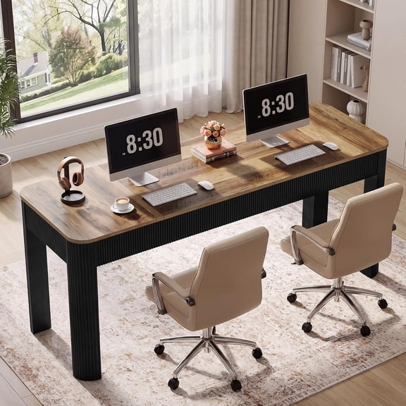 Finmind Double Desk for Two People, 71" Extra Long 2 person desk, Farmhouse Computer Desk with Thick Legs