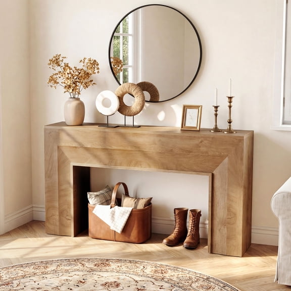Finmind Entryway Console Table, 63 inch Farmhouse Narrow Sofa Console Table Behind Couch for Entrance, Foyer, Living Room, Rustic Brown