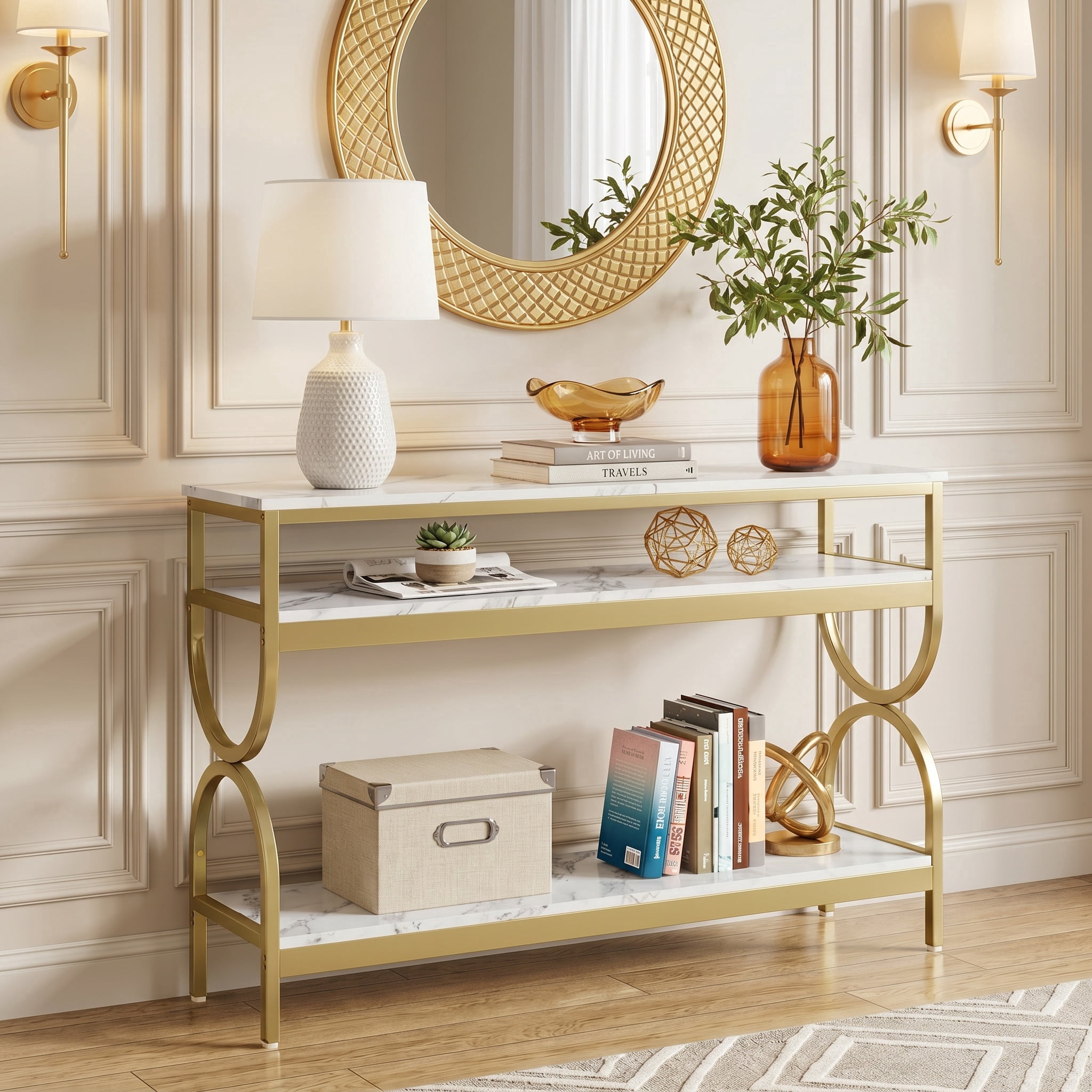 Finmind Modern Entryway Table with Storage, 55 inch Faux Marble Sofa ...