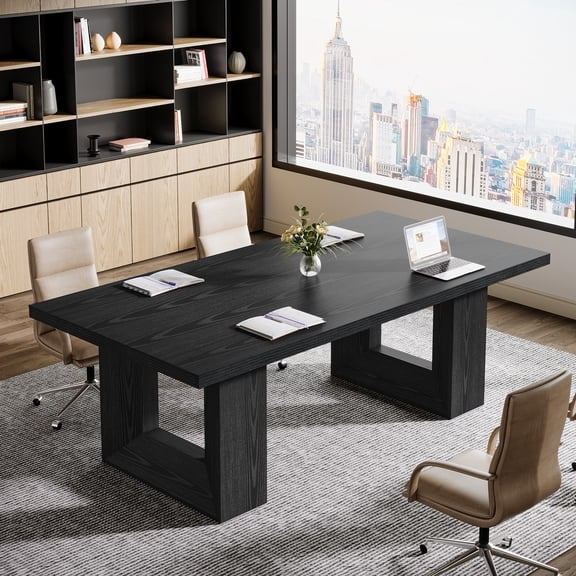 Finmind Executive Desk, 63-Inch Conference Table with Large Tabletop, Farmhouse Writing Workstation for Office, Study, Black