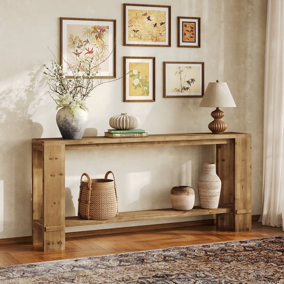 Finmind Extra Long Console Table, Farmhouse 70.9-Inch Sofa Table Behind Couch for Living Room, Light Oak Brown