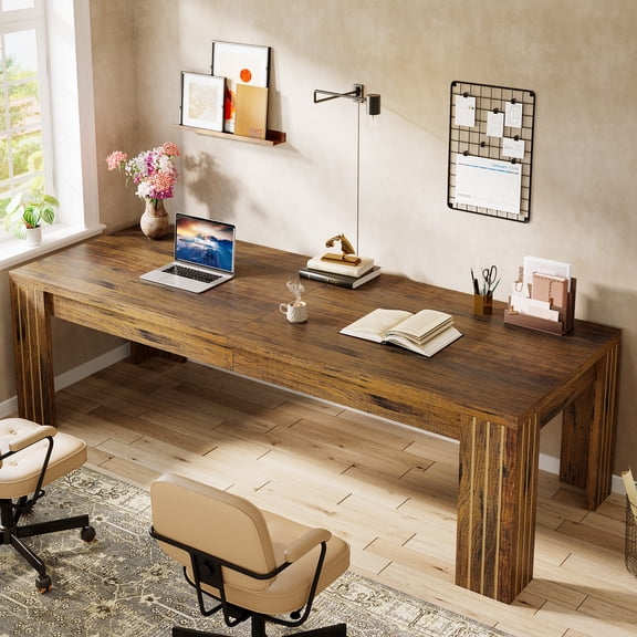 Finmind Extra Long Desk for 1-2 78.7 Inch Large Two Person Rectangular Computer Table for Living Room,Home Office, Rustic Brown