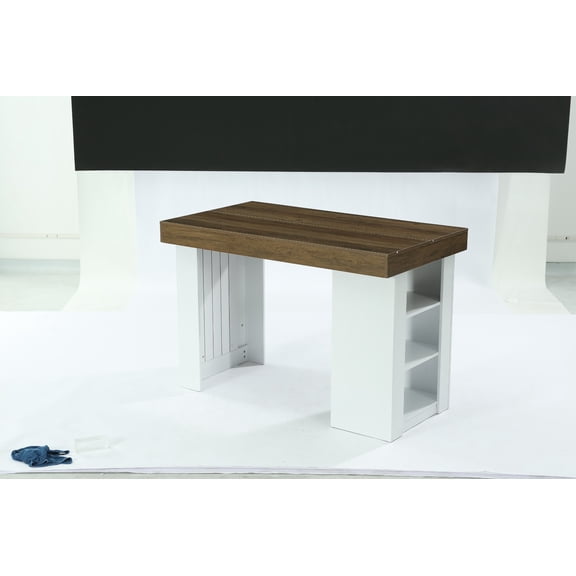 Finmind Farmhouse Bar Table, 55.12-inch Counter HeightTable with 3-Tier Storage Shelves, Home Bar Unit for Kitchen, Dining Room, Rustic Brown & White