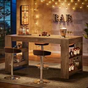 Finmind Farmhouse Bar Table, 63-Inch Counter Height Pub Table with Storage Shelves, High Top Bar Unit for Kitchen, Dining Room, Bistro, Natural