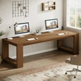 thumbnail image 1 of Finmind Farmhouse Computer Desk, 86.6 Inch Extra Long Desk for 2 Person, Rectangular Writing Desk for Home, Office, Living Room, Walnut, 1 of 8
