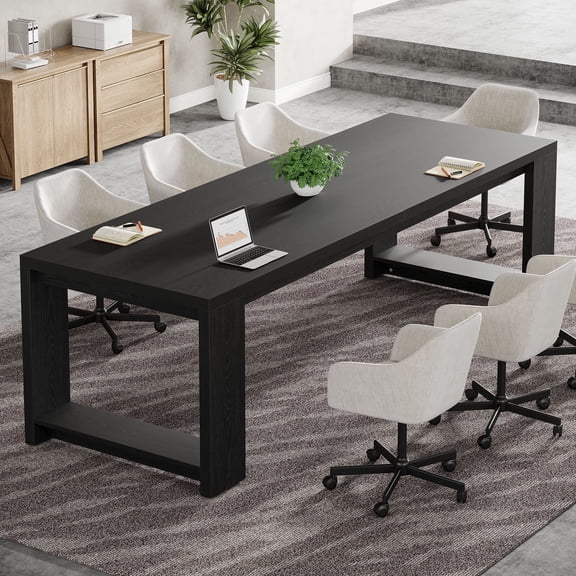 Finmind Farmhouse Conference Desk for 6 to 8 People, 7 ft Rectangular Meeting Desk for Office,Working, Black