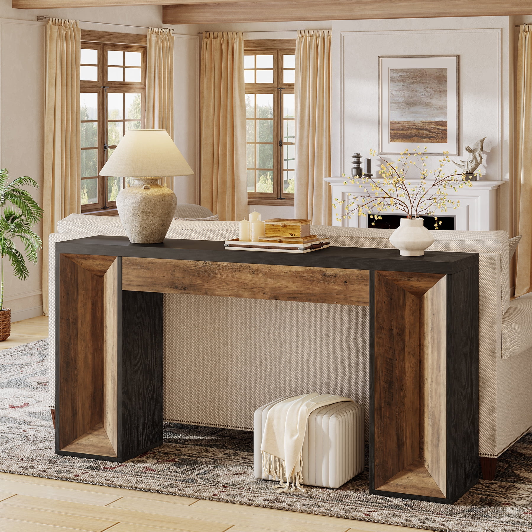 Finmind Farmhouse Console Table, 63-Inch Long Entryway Table with Dual ...