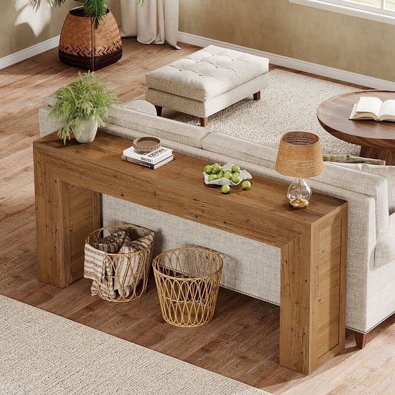 Finmind Farmhouse Console Table, 63-Inch Long Sofa Console Behind Couch Table for Living Room, Brown