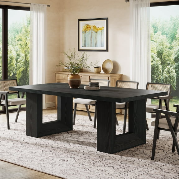 Finmind Farmhouse Dining Table for 4-6 People, 63-inch Rectangular Wooden Kitchen Table, Black