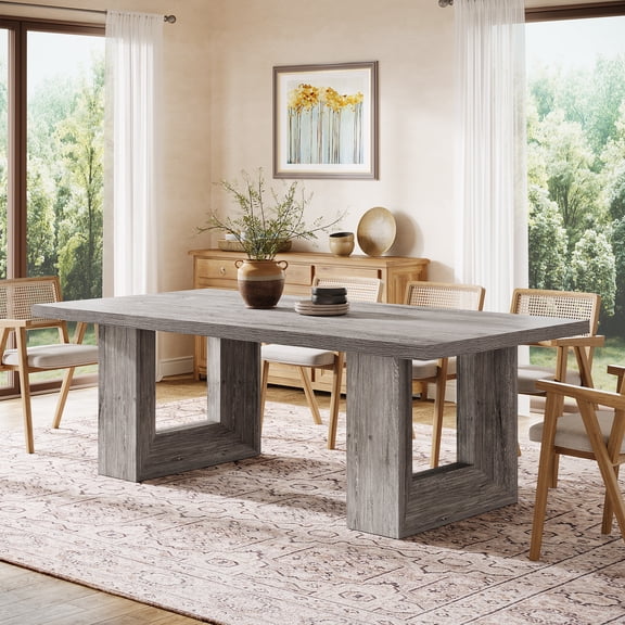 Finmind Farmhouse Dining Table for 4-6 People, 63-inch Rectangular Wooden Kitchen Table, Gray