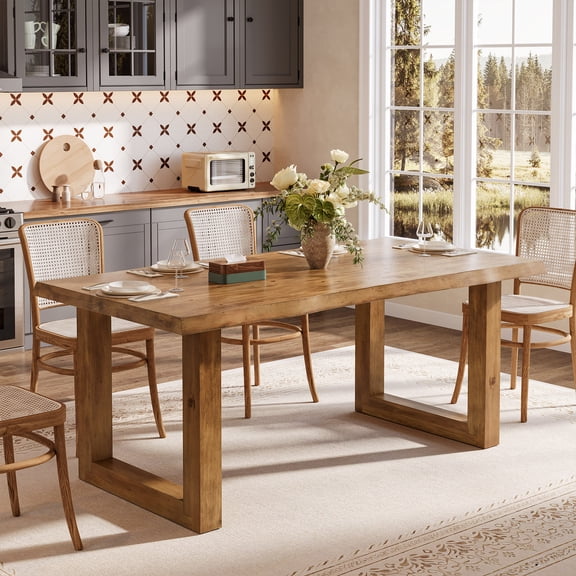 Finmind Farmhouse Solid Wood Dining Table for 6, 63 inch Pine Wood Kitchen Table, Rectangle Wooden Dinner Table Furniture for Dining Room, Living Room
