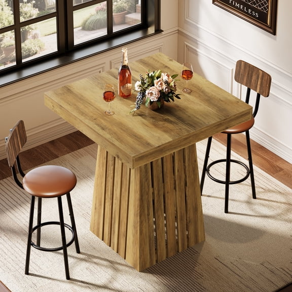 Finmind Farmhouse Square Bar Table, 37.8 Inch H High Top Pub Table, Counter Height Home Bar Unit for Cocktail, Bistro, Living Room, Dining Room, Kitchen, Small Space, Rustic Brown