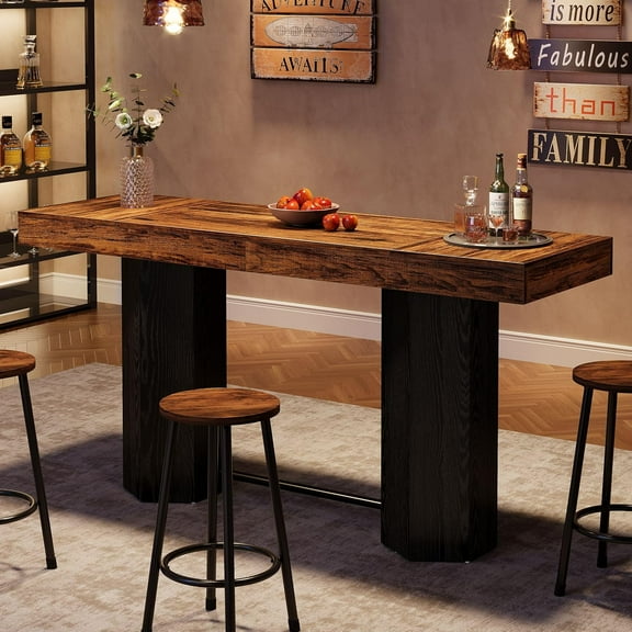 Finmind Industrial Bar Table, 70.9" Long Counter Height Pub Table with Sturdy Base