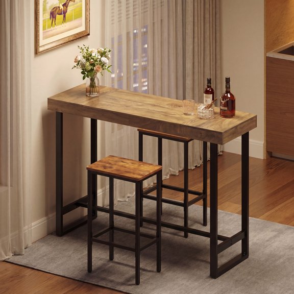 Finmind Industrial Bar Table, 70.9 inch Rectangular Pub Height Table, Sturdy Metal Frame, Easy-to-Clean Top, for Living Room, Kitchen, Rustic Brown and Black
