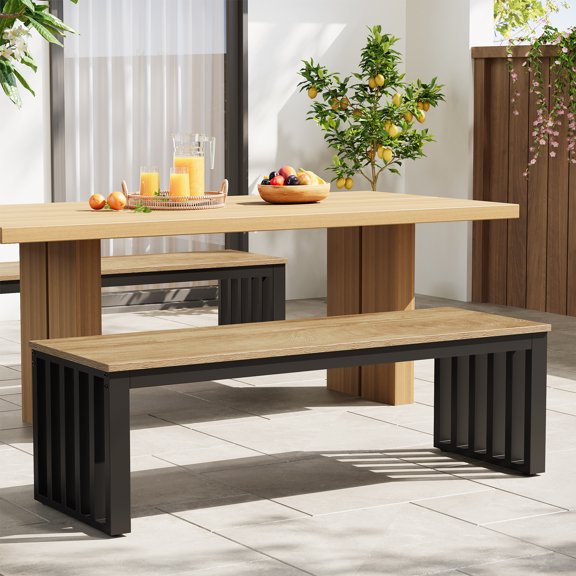 Finmind Industrial Dining Bench, 47 inch Indoor Bench for Dining Room, Kitchen, Bedroom, Entryway, Brown & Black