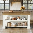 thumbnail image 1 of Finmind Kitchen Island with 3 Shelves, 55-Inch Kitchen Shelf with Large Worktop, Stable Wooden Structure, Farmhouse Style, White, 1 of 8