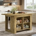 thumbnail image 1 of Finmind Kitchen Island with Storage, 63 Inch Island Table with Extra Large Worktop, Farmhouse Counter Height Bar Table,  Oak, 1 of 11
