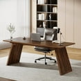 thumbnail image 1 of Finmind Large Computer Desk, 70.87-Inch Office Executive Desk with Slanted Legs, Modern Simple Study Writing Table for Home Office, Rustic Brown, 1 of 8