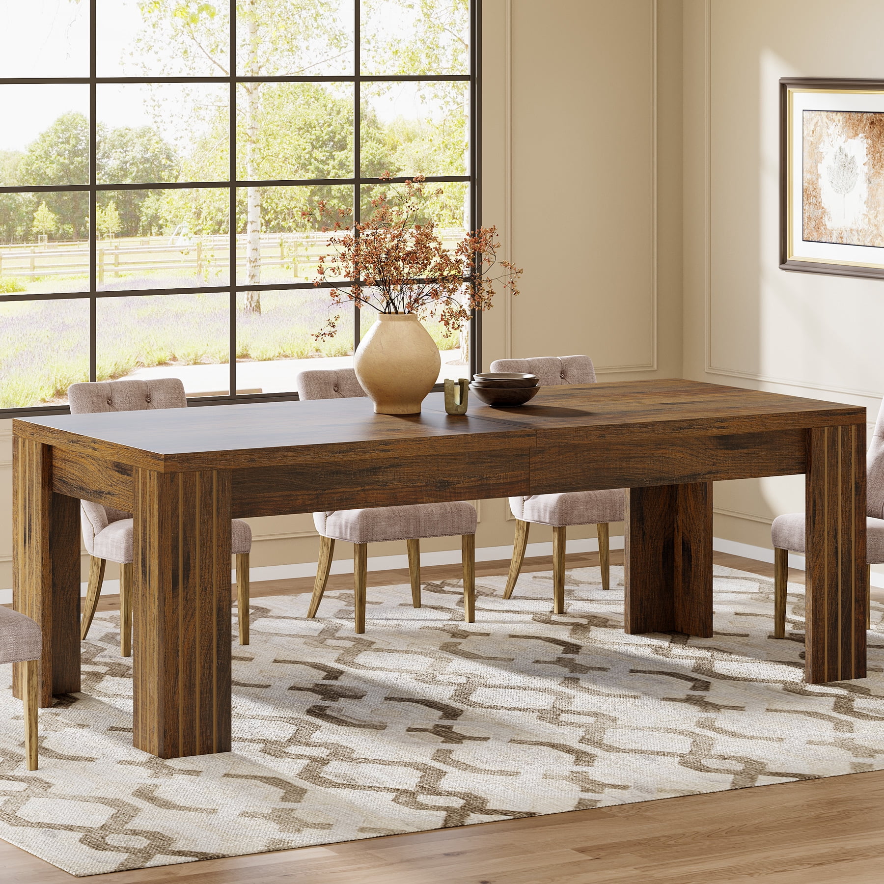 Finmind Large Dining Table for 6-8, 78.7 Inch Farmhouse Rectangular ...
