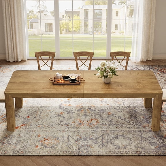 Finmind Large Dining Table for 6-8, 78.7-Inch Long Farmhouse Kitchen Table with Rounded Edges for Kitchen & Dining & Living Room (Natural)