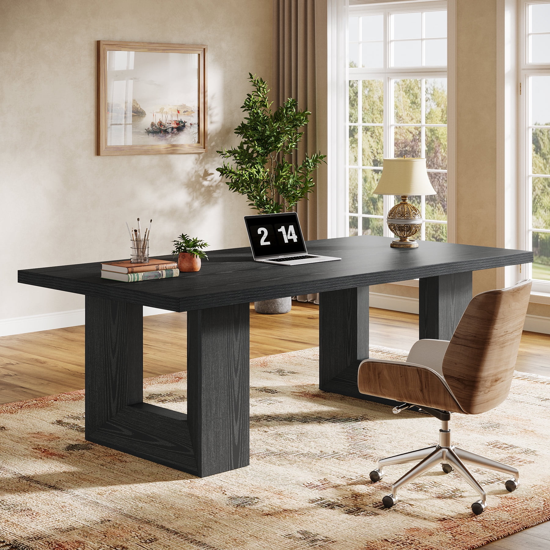 Finmind Large Executive Desk, 62.99-inch Home Office Desk, Rectangular Computer Table for Home Office, Study Room, Black