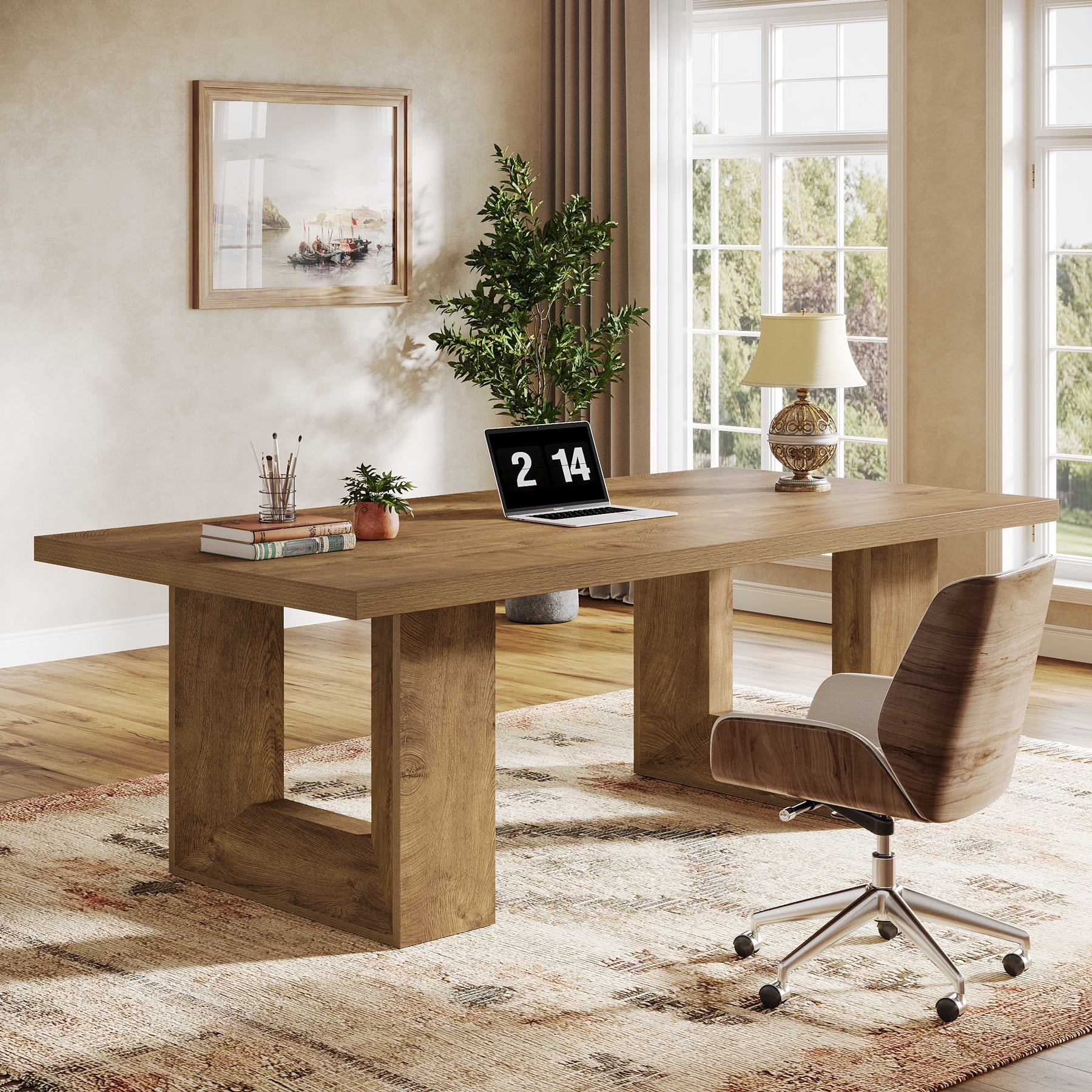 Finmind Large Executive Desk, 62.99-inch Home Office Desk, Rectangular Computer Table for Home Office, Study Room, Brown