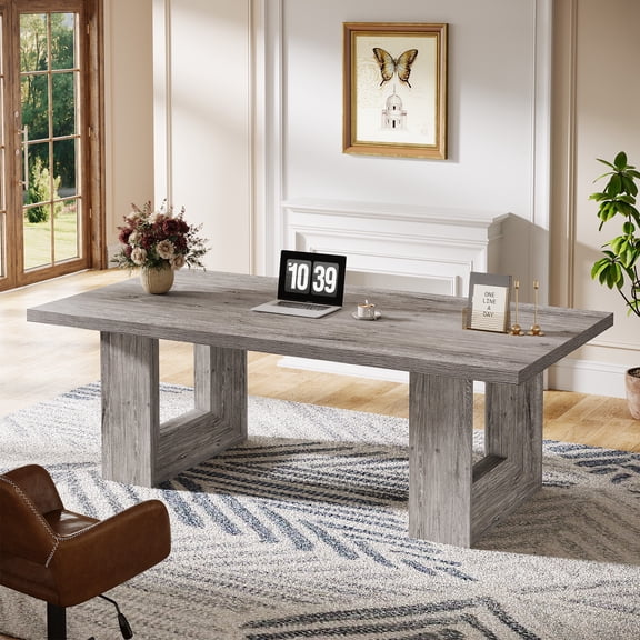Finmind Large Executive Desk, 62.99-inch Home Office Desk, Rectangular Computer Table for Home Office, Study Room, Gray
