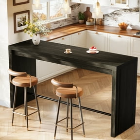 Finmind Modern Bar Table, 63-Inch Counter Height Pub Dining Table with Metal Footrest, Narrow Rectangular Home Bar Unit for Kitchen, Dining Room, Living Room, Bistro, Black