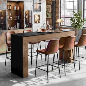 Finmind Modern Bar Table, 63 inch Industrial Counter Height Dining Table with Stable Base for Kitchen, Living Room, Pub, Brown & Black