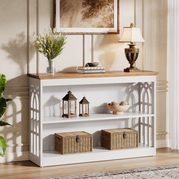 Finmind Modern Console Table for Entryway, 41.34-Inch Narrow Sofa Table Behind the Couch with 3-Tier Storage for Living Room, White